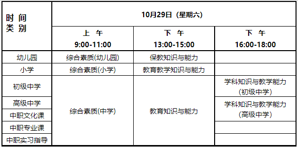 陜西教師資格證筆試考試時間